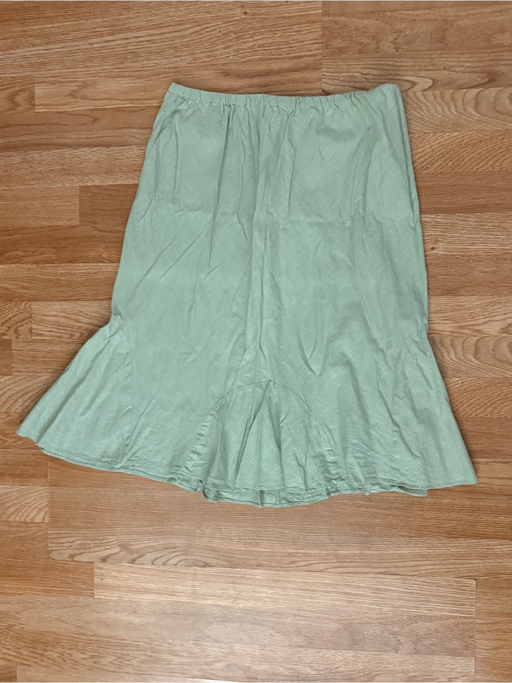 Linen blend A-Line Midi Skirt with Flared Hem in Sage Olive Green Size L